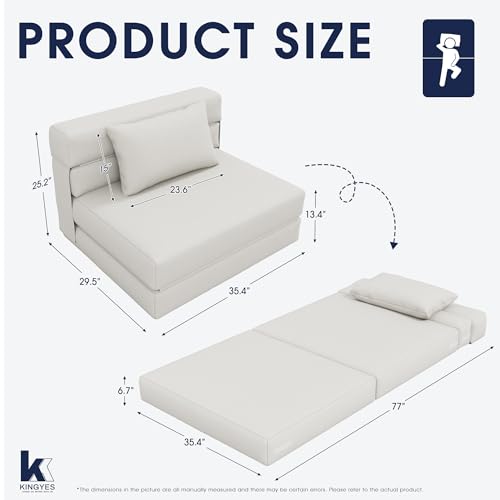 3-in-1 Foldable Chair Bed, Folding Sleeper Chair with Back Cushion, Convertible Sofa Bed for Adults, Cream Beige - color: Beige, size: Modern