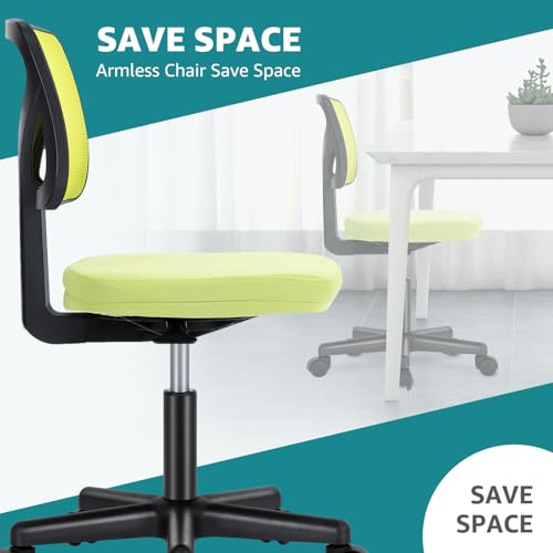 OLIXIS Armless Home Office Chair, Ergonomic Small Desk Chair | Mesh Back, Removable Washable Foam Cushion, Height Adjustable, Rolling Swivel Wheels, Small Space, Green - color: Green