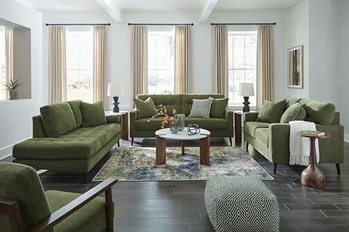 Signature Design by Ashley Bixler Loveseat Sofa, Green Small Couch | Fully assembled, 57 in W small couch, Olive green chenille upholstery, Anti-sag platform foundation - color: Green