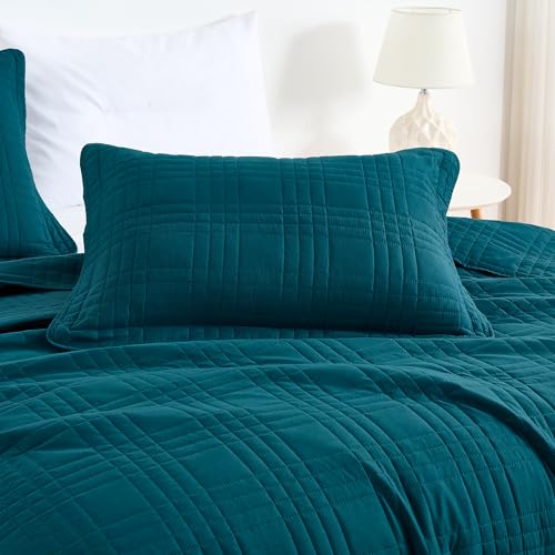 Chezmoi Collection Kingston Queen Size Bedspread Set, 3-Piece Teal Oversized Quilted Microfiber Lightweight Bedspread Coverlet (100"x106") for All Seasons - color: Teal, size: Queen
