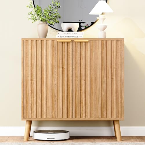 Fluted Storage Cabinet, Buffet Cabinet with Storage, Wood Sideboard with Adjustable Shelf, Modern Accent Cabinet & Console Table for Entryway, Living Room, Dining Room, Natural - color: Natural, size: 1 Piece