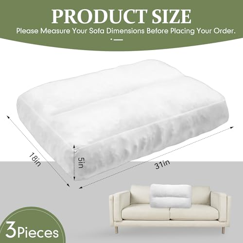 JZHLLA 3 PCS Shredded Foam Sofa Back Cushions Replacement Fluffy Memory Sponge Couch Pillow with Quilted Design 31x18x5 Inch Lumbar Support Pillow for Sofa Bed Floor - size: 3PCS