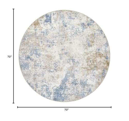 Nakagishi 6X6 Abstract Washable Area Rugs for Living Room-Blue Brown | Modern Non-Slip Silicone Backing Low Pile Soft Carpet for Bedroom Dining Decor Ideal for Families with Kids and Pets - color: Blue Brown, size: 6' x 6' (Round)