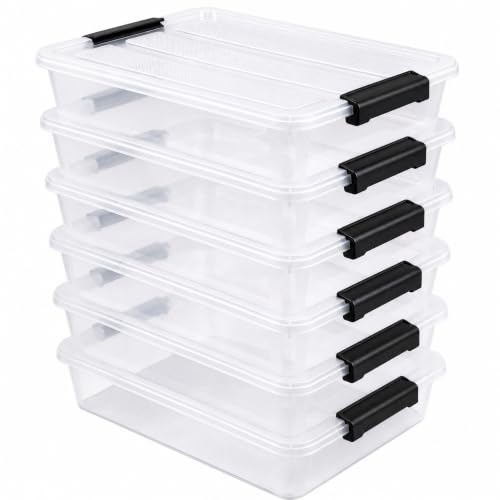 6 Qt Plastic Storage Bins with Lids,Sensory Bins,Stackable Clear Containers with Secure Latches,Multi-Purpose Classroom Storage Organizer for Craft Supplies,Paper & Office Stationery,6 Pack,Black - color: Jet Black