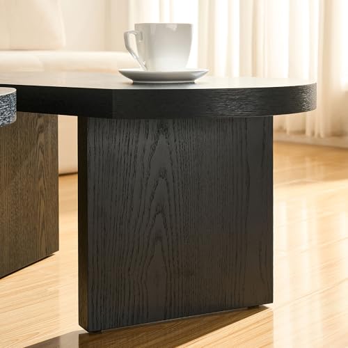 31.49" Nesting Coffee Table Set of 2 for Living Room, Couch/Bedroom Side, Unique Butterfly Shaped, Irregular Wood Fun Center Table for Small Space- Black - color: 31.5"&31.5"-black