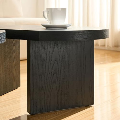 31.49" Nesting Coffee Table Set of 2 for Living Room, Couch/Bedroom Side, Unique Butterfly Shaped, Irregular Wood Fun Center Table for Small Space- Black - color: 31.5"&31.5"-black