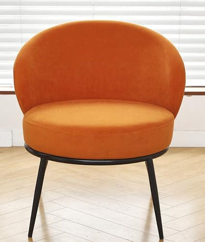 GDFStudio 27" Modern Accent Chair, Comfy Lounge Chair, Velvet Upholstered Chair, Mid Century Modern Armchair with Metal Leg, Solid Wood Frame, Cushion Barrel Side Chair for Living Room Bedroom, Orange - color: Orange + Velvet