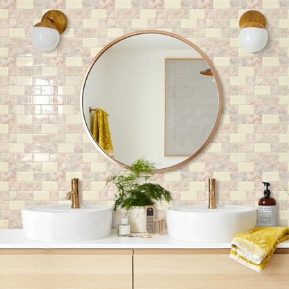 STICKGOO Subway Tile Peel and Stick Backsplash, Thicker Design 12" x 12" Stick on Backsplash Tiles for Kitchen, Bathroom, Wall Tile (10 Sheets, Brown Marble Look) - color: Brown