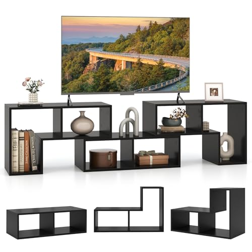 GIANTEX Free-Combination TV Stand for Bedroom - Entertainment Center for 50 55 60 65 Inch TV, 3-Piece Media Console Table with Storage Cubes, Deformable Open Storage Bookcase Shelf (Black) - color: Black