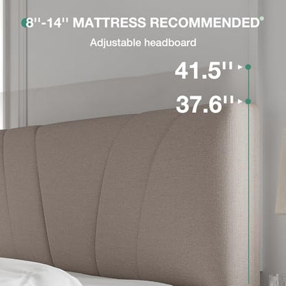 Novilla Queen Bed Frame with Headboard, Bed Frame Queen Size with Wood Slats Support,Linen Upholstered Adjustable Headboard, No Box Spring Needed, Heavy Duty Feet, Easy Assembly, Beige - color: Beige, size: Queen