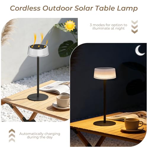 Lacasa Rechargeable Cordless Table Lamp, 2 PCS Battery Operated Solar Table Lamps Outdoor 4000mAh IP67 Waterproof, Portable Dimmable LED Desk Light Touch Lamp 3000-6000K for Living Room Bedroom Garden