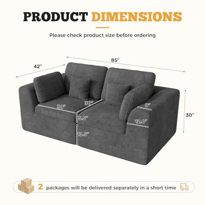 Luxanimarion 85'' Loveseat Sofa, Cloud Boneless Couches for Living Room, 2 Seater Modular Sectional Sofa,Oversized,DarkGary Chenille - color: Dark Gary, size: Love Seat