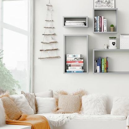 Wall Mount Shelf Set of 4, Floating Cube Shelves for Space Discovery Home and Commercial Use, Large Size Shelves Set, Grey - color: Grey, size: Set4