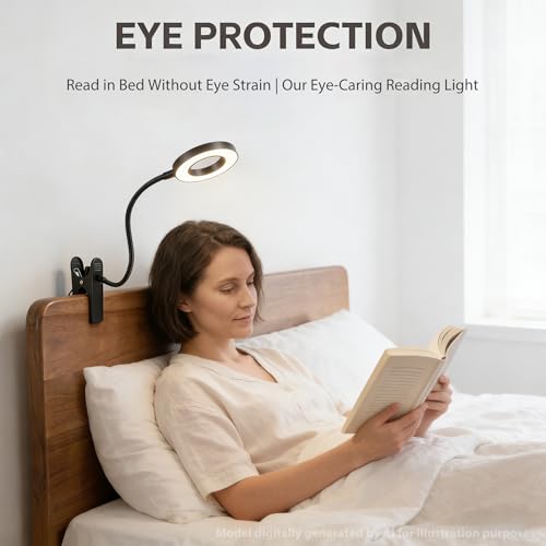 Sunny Power LED Clip On Book Light Eye-Care Bedside Reading Light for Kids | 3 Color Modes,10 Brightness Levels Flexible Arm Night Light,USB Powered Books in Bed, Table Lamp for Home Office Dorm
