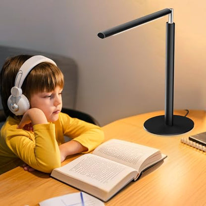 Metal LED Desk Lamp, 16" Dimmable Desk Light with Base, 15W 1200LM, Adapter Included, Color & Brightness Adjustable, Modern Tall Table Lamp for Home Office Reading Study Task Laptop, Black - color: Black