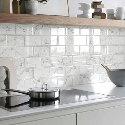 STICKGOO Subway Tile Peel and Stick Backsplash, Thicker Design 12" x 12" Stick on Backsplash Tiles for Kitchen, Bathroom, Wall Tile (10 Sheets, Grey Marble Look) - color: Grey Marble