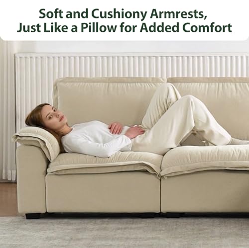 HALLYBEE Cloud Couch Sectional Modular Sofa for Living Room Ivory Beige | Modular Sectional Cloud Couch with Movable Ottoman, L-Shaped, 3-Seater, Chenille Fabric, Removable Cushion Covers, Apartment - color: Ivory Beige