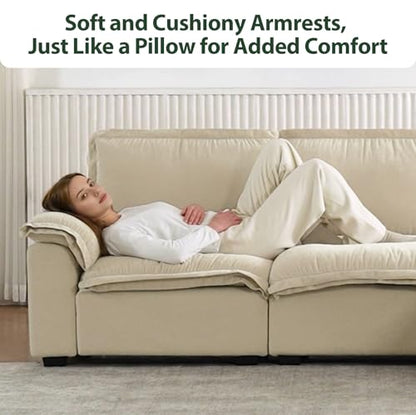 HALLYBEE Cloud Couch Sectional Modular Sofa for Living Room Ivory Beige | Modular Sectional Cloud Couch with Movable Ottoman, L-Shaped, 3-Seater, Chenille Fabric, Removable Cushion Covers, Apartment - color: Ivory Beige