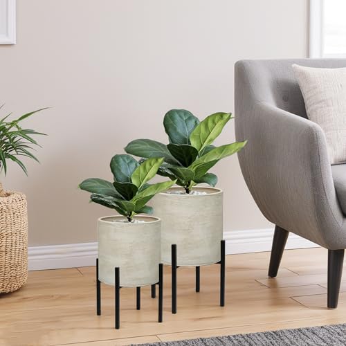 ARNIS Modern Plant Pots, Set of 2 Large Planters with Stand, Decorative Planters, Metal Pots with Drainage Holes for Living Room, Office, Garden or Balcony, 8.25 &10.5 Inch, Dirt - color: Dirt, size: 8.25 &10.5