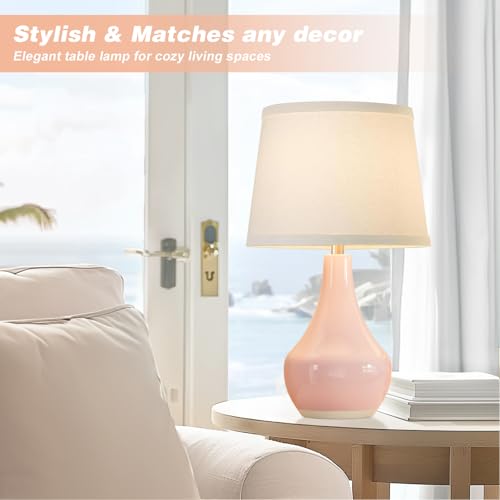 19.4" Modern Pink Lamps Set of 2, Ceramic Bedside lamps for Night Stands | Rocker Swtich, Pink Lamp for Girls Room, Bedroom Table Lamp for Living Room, Side Table, End Table, Gift - color: B. Pink