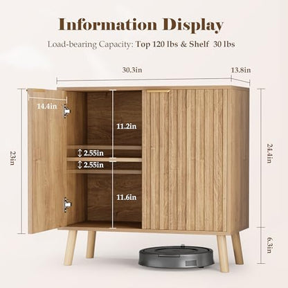 Fluted Buffet Cabinet, Free Standing Sideboard with Storage, Wood Accent Cabinet with Doors & Shelf, Multifunctional Credenza, Sideboard Buffet for Living Room, Dining Room(1, Natural) - color: Natural