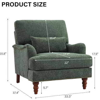 Mid-Century Modern Accent Chair with Lumbar Pillow, Green, 2 Pack | Upholstered Chenille Armchair, Solid Wood Frame & Legs, Comfy Reading Lounge Sofa for Living Room Bedroom, & Small Spaces - color: Chenille Green, size: 2 Seat