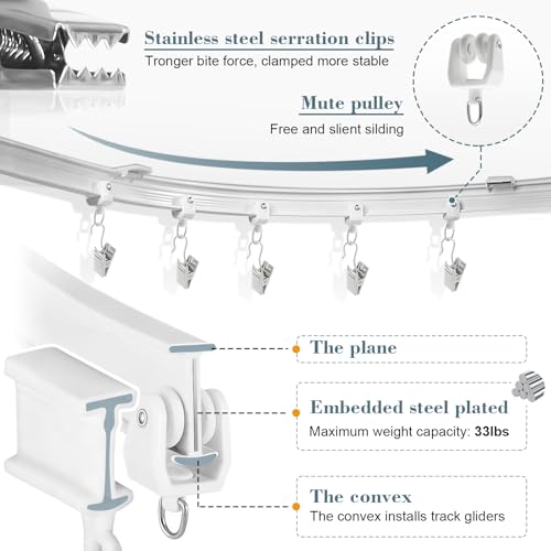 KOLAKO Flexible Bendable Curtain Track Ceiling Wall Mount 12Ft Sliding Ceiling Curtain Track System for RV Bay Shower Curtain Rods, White - color: White, size: 12Ft
