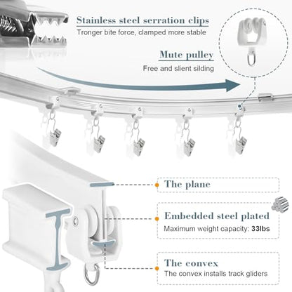 KOLAKO Flexible Bendable Curtain Track Ceiling Wall Mount 12Ft Sliding Ceiling Curtain Track System for RV Bay Shower Curtain Rods, White - color: White, size: 12Ft
