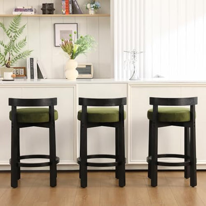 HEAH-YO Mid Century Modern Bar Stools Set of 4, 26.5" Counter Stools with Low Back, Velvet Upholstered Barstools with Black Wood Legs Bar Chairs for Kitchen Island Dining Room, Green - color: 26.5" Green Velvet Black Wood, size: Counter Height - Set of 4