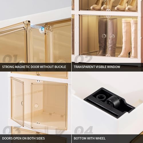 CIMLORD 4-Tier Foldable Shoe Rack Organizer for Boots, 16 Pairs, White | Collapsible Large Plastic Shoe Cabinet Storage, Fits Tall Boots, Stackable with Lids, Easy Assembly, for Closet & Entryway - size: 4 Tiers 16 Pairs