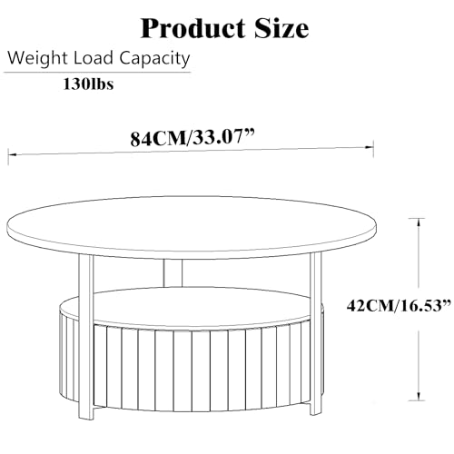 33.07" Round Coffee Table with Storage, 2 Tier Modern Wood Center Table with Drawer, 2 Tiers and 1 Drawer, Accent Table for Living Room, Apartment, Small Space.(Walnut) - color: Walnut-a