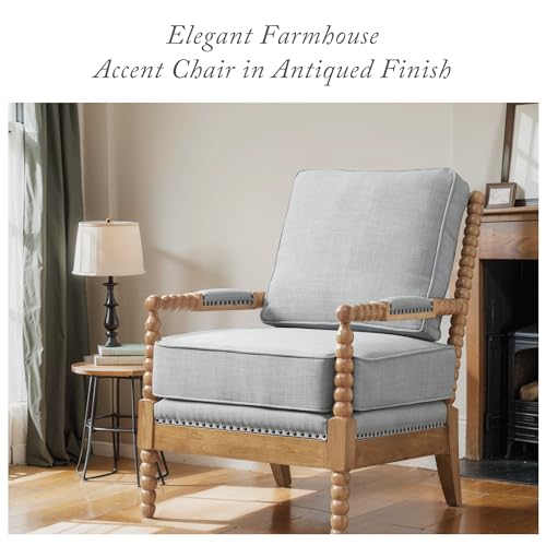 Madison Park Donohue Midcentury Modern Accent Chairs Padded Solid Wood Armrest and Frame Oakwood Finish, Upholstered Seat, Bedroom, Family or Living Room, 25.5" W x 32" D x 35.75" H, Light Blue - color: Light Blue