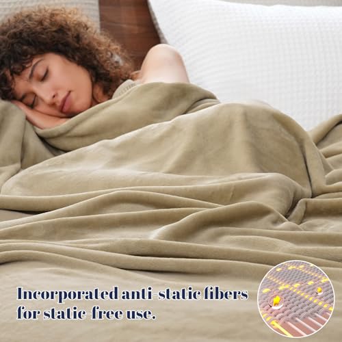 PHF Fleece Blanket Twin Size 76"x90" - 300GSM Lightweight Airy Warmth, Khaki - color: Khaki, size: Twin xl(76" X 90")