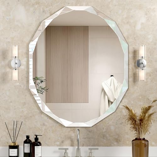 30x36 Inch Bathroom Mirrors for Over Sink, Round Frameless Mirrors for Wall | Beveled Bathroom Mirror, Bathroom Vanity Circle Mirror for Bedroom Living Room Entryway Home Decor - color: Round, size: 36"L x 30"W