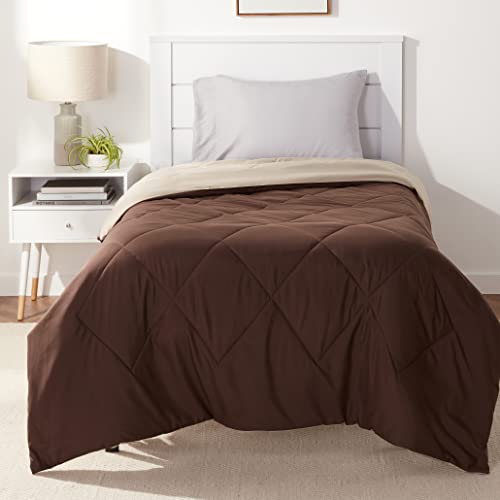 Amazon Basics Reversible Lightweight Microfiber All Season Comforter Blanket, Washable, Twin/Twin XL, Chocolate/Khaki - color: Chocolate / Khaki, size: Twin/Twin XL