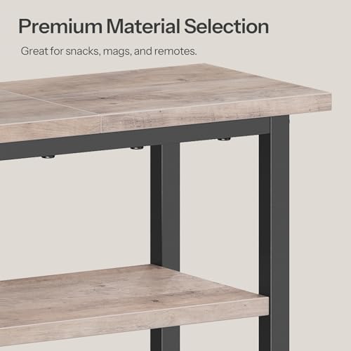 HOOBRO Narrow Side Table with Charging Station and LED Light, Small End Table with Storage, Skinny Nightstand with USB Port, Slim Bedside Table for Small Spaces, Living Room, Greige BG242UDBZ01 - color: Greige + Black