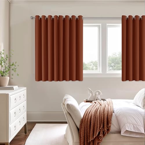 ChrisDown Terracotta Blackout Curtains 45 Inches Long 2 Panels for Bedroom | Room Darkening,Light Blocking,Thermal Insulated,Faux Linen,Farmhouse,Grommet,Window Treatment,Drapes,Living Room,52x45 - color: Terracotta, size: 52"W x 45"L (Pack of 2)