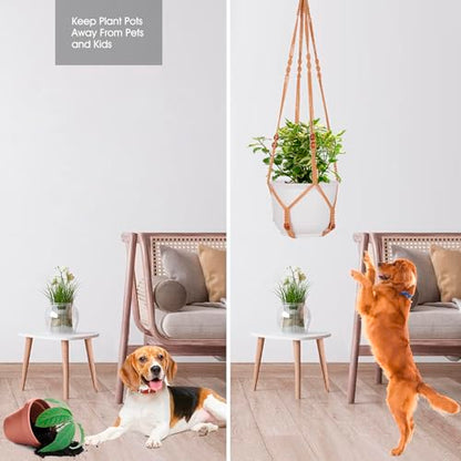 Macrame Plant Hanger for 5 to 10 Inch Plant Pots, Set of 2 Indoor Handmade 35 Inch Woven Rope Hanger Kits with Hooks and Wood Beads, Hanging Planter Basket Holder for Boho Home Decor (Brown, 2 Pack) | 35 Inch Hanging Planter with Hooks, Fits 5-10" Pots, S