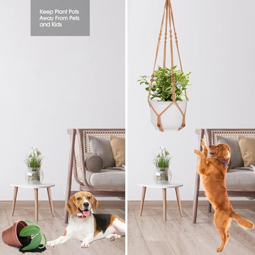 RIFNY Macrame Plant Hanger for 5 to 10 Inch Plant Pots, 35 Inch Woven Rope Hanger Kits with Hooks and Wood Beads, Hanging Planter Basket for Indoor Boho Home Decor (Brown, 3 Pack) | 35 Inch Hanging Planter with Hooks, Fits 5-10" Pots, Suitable for Ceiling