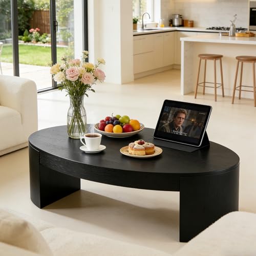 42.24” Modern Oval Coffee Table, MDF Center Table, Conference Table, Minimalist Accent Dinning Coffee Table for Living Room, Apartment,Office,Courtyard,No Assembly.(Black) - color: Black-f