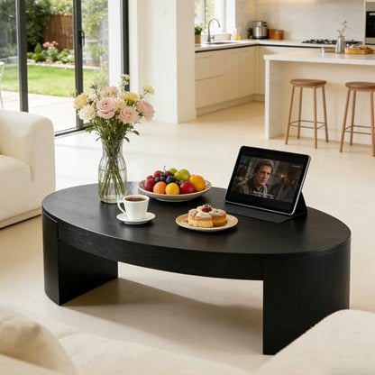 42.24” Modern Oval Coffee Table, MDF Center Table, Conference Table, Minimalist Accent Dinning Coffee Table for Living Room, Apartment,Office,Courtyard,No Assembly.(Black) - color: Black-f