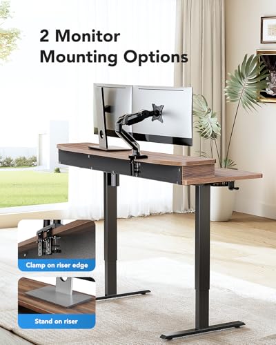 HUANUO 48″ x 24″ Electric Standing Desk with 2 Drawers, C-Clamp Mount Compatible, Height Adjustable Computer Desk, Home Office Stand Up Desk with 4 Preset Heights & 2 Hooks, Walnut - color: Walnut, size: 48" X 24"