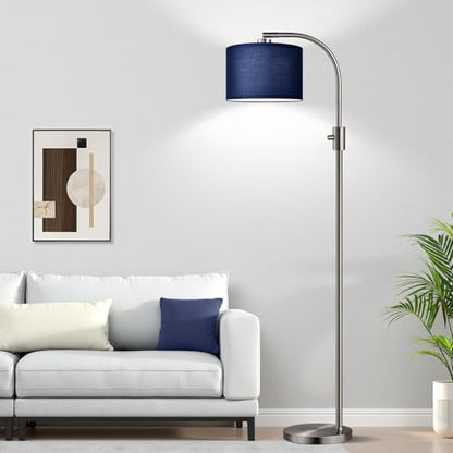 Nintiue Upgraded Modern Arc Dimmable Tall Standing Floor Lamp with Blue Shade, 1200 Lumens LED Bulb Included, for Living & Reading Room, Bedroom, Office & Nursery, Brushed Nickel - color: Brushed Nickel-Blue Shade