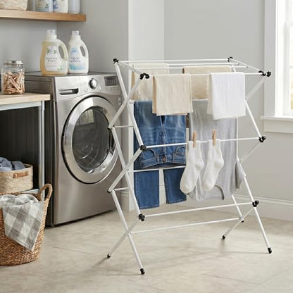 Honey-Can-Do 3-Tier Oversized Clothes Drying Rack, 31" Wide, No Assembly | Oversized 31" x 42" rack with 26 ft of drying space for bedding and large loads. Sturdy metal frame folds flat fast. - color: White, size: 31" W