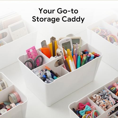 MACOPRO 17QT Craft Storage Box with 2 Removable Caddy Trays, Clear Stackable Plastic Organizer with Lid for Art Supplies, Beads, Sewing Tools, Pens & Kids Toys (White, 1Pack-2-in-1) - size: 1Pack-17QT-2-in-1