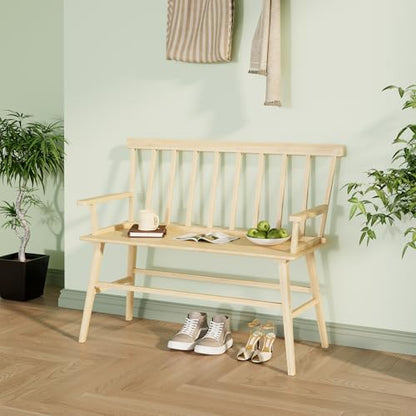 APRTAT Bamboo Entryway Bench, Dining Bench with Spindle Back (Natural) | Natural Bamboo & H-Shaped Support, Spindle Back, Ideal for entryways, bedrooms, outdoor settings, Easy Assembly & Clean - color: Natural, style: With Arms