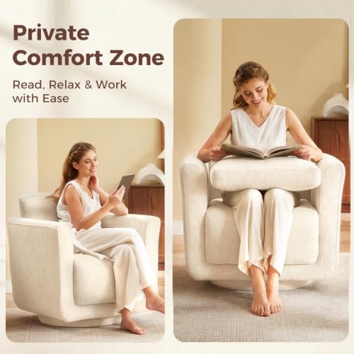 Swivel Accent Chairs Set of 2, Fully Assembled Chenille Armchairs, Linen | 360° Swivel chairs set of 2, 350 lbs capacity, solid wood frame, ergonomic reading chairs, modern accent chairs for bedroom - color: Linen, size: Set of 2