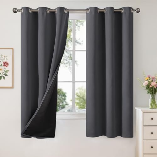 YoungsTex 100% Blackout Curtains 63 Inch Length, Grommet Thermal Insulated Drapes Full Room Darkening Privacy Thick Blinds with Liner for Bedroom, Dark Grey, 2 Panels, 38 X 63 Inch - color: Dark Grey, size: 38"W x 63"L (Pack of 2)