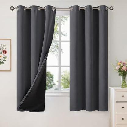 YoungsTex 100% Blackout Curtains 63 Inch Length, Grommet Thermal Insulated Drapes Full Room Darkening Privacy Thick Blinds with Liner for Bedroom, Dark Grey, 2 Panels, 38 X 63 Inch - color: Dark Grey, size: 38"W x 63"L (Pack of 2)