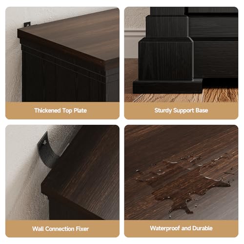 63 Inches Buffet Cabinet with Storage, Large Sideboard Cabinet with 4 Barn Doors, Adjustable Shelves, Wood Coffee Bar Station for Kitchen, Living Room, Black - color: Black